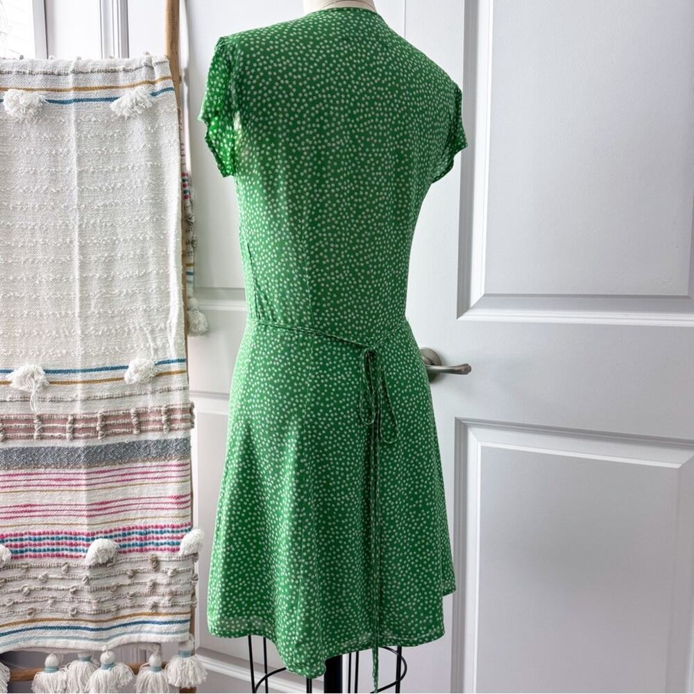 Reformation Dawn Green White Floral Short Sleeve Wrap Mini Dress Women’s Size XS - Picture 5 of 9